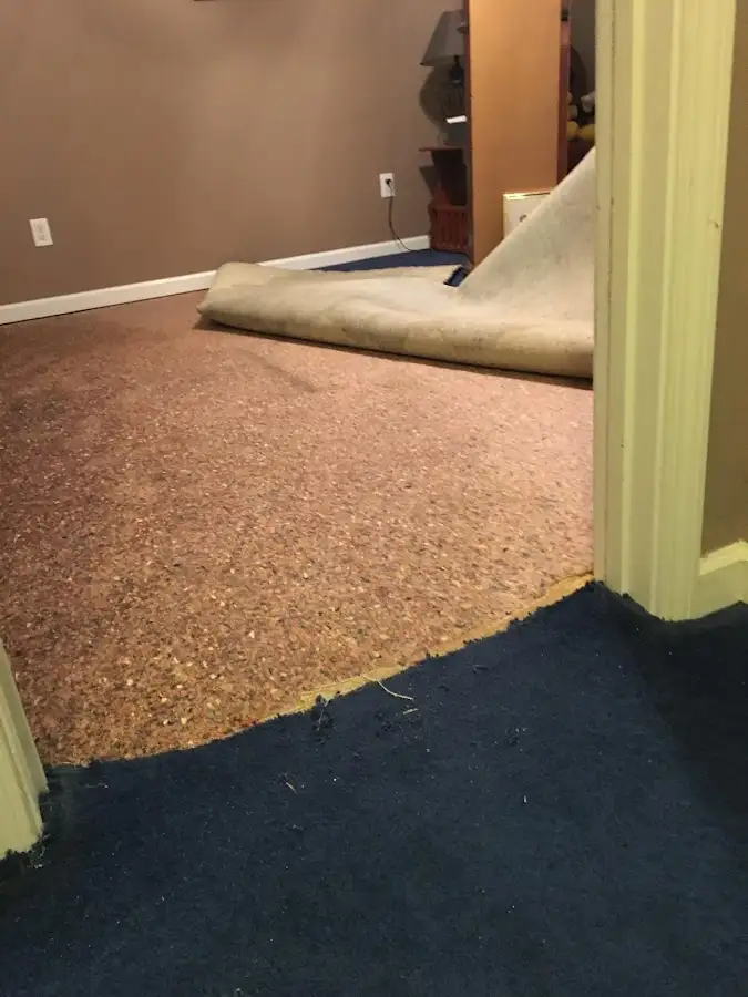 Carpet pad removal revealing water damage during Drying & Dehumidification in Sandersville